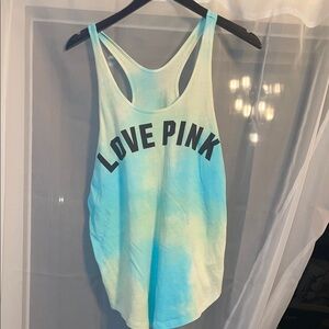 PINK Victoria's Secret Love Pink Blue and White Tank Top